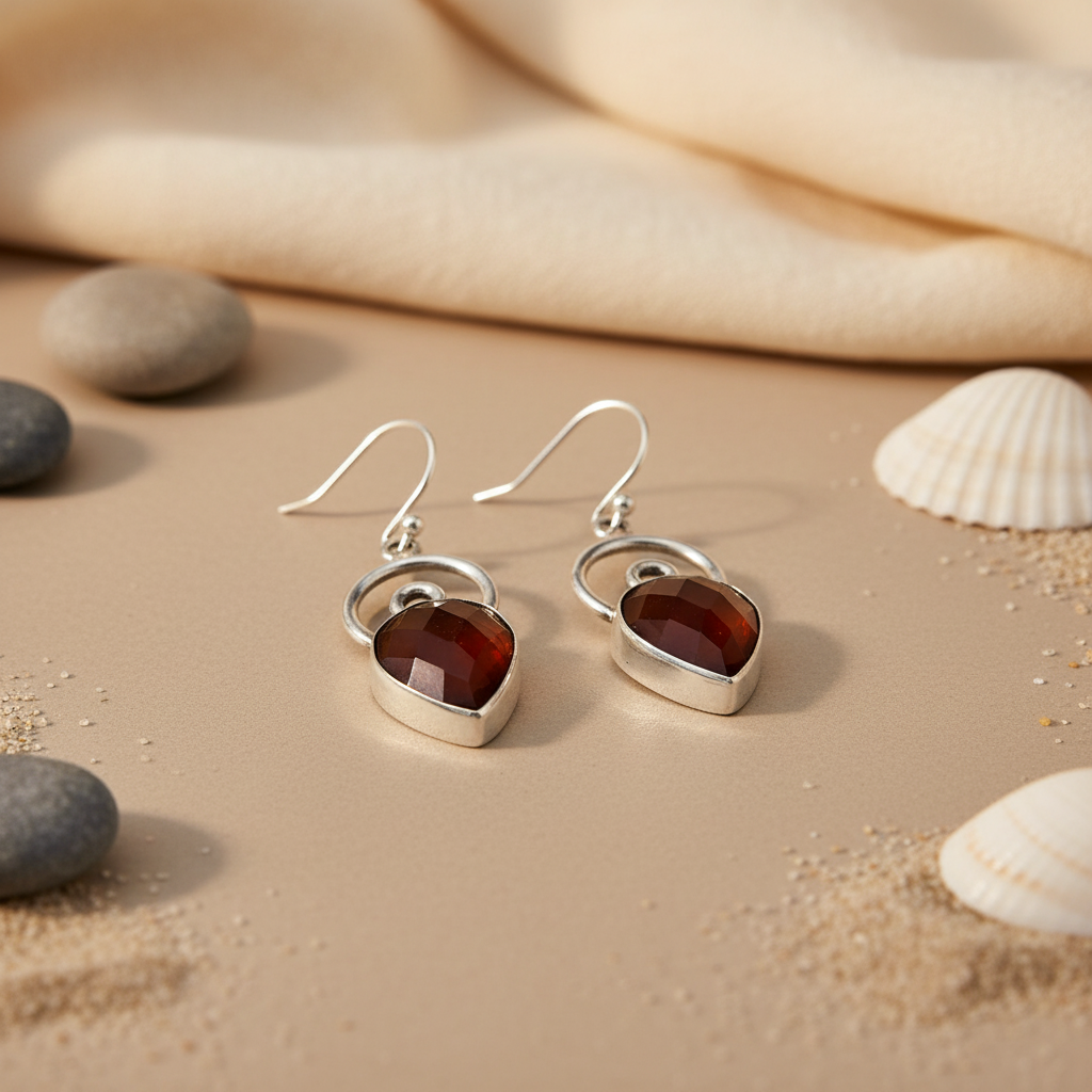 925 Silver Garnet Earrings | Teardrop Gemstone Earrings for Women