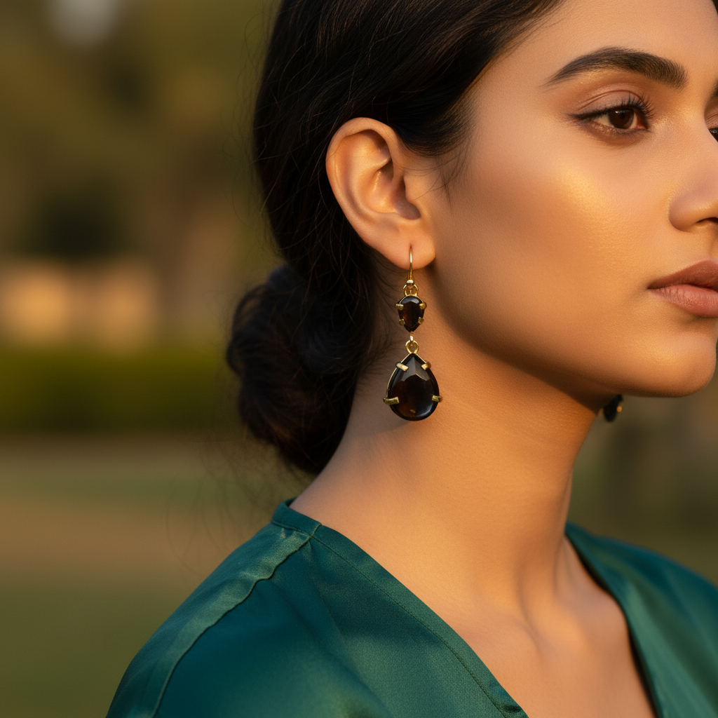 Gold Onyx Teardrop Earrings for Women | Dangle Earrings