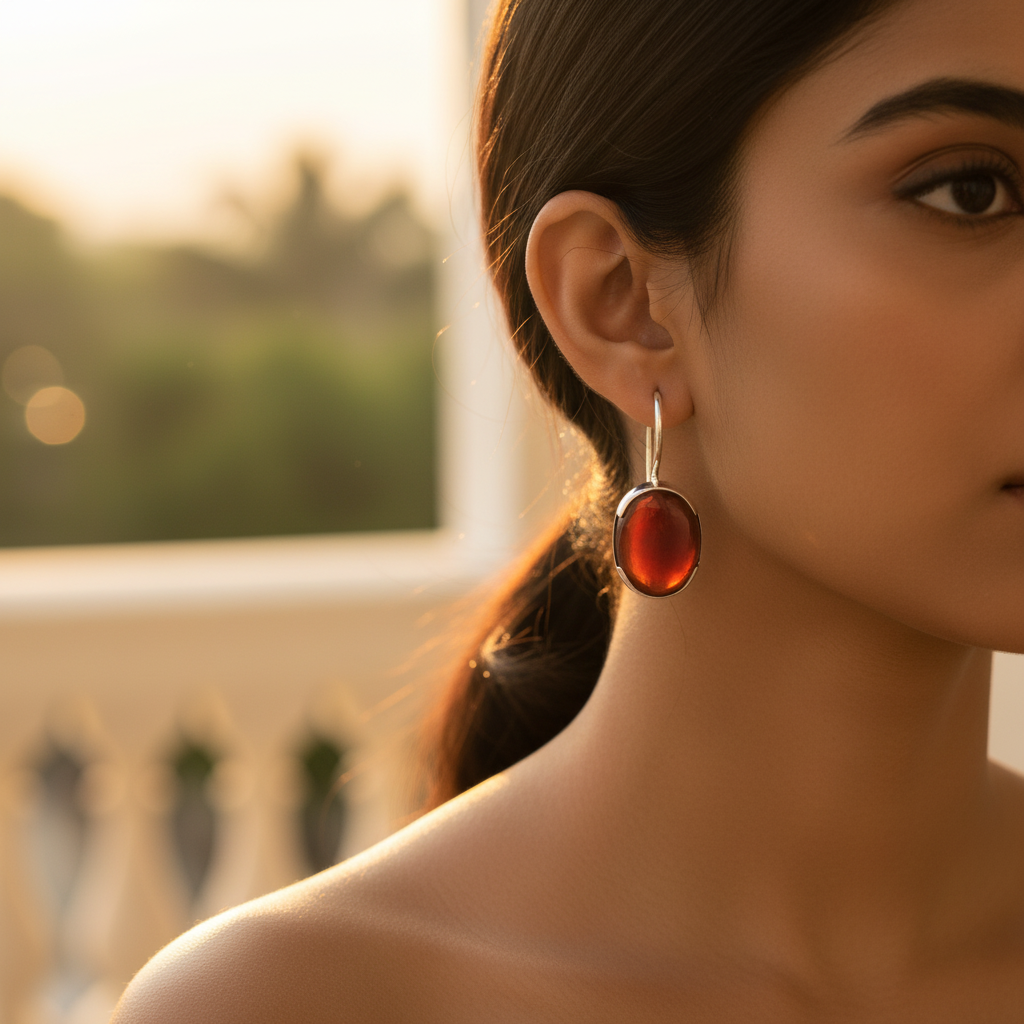 925 Silver Red Agate Drop Earrings for Women | Gift