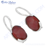 Load image into Gallery viewer, 925 silver drop earrings with oval red agate gemstones.
