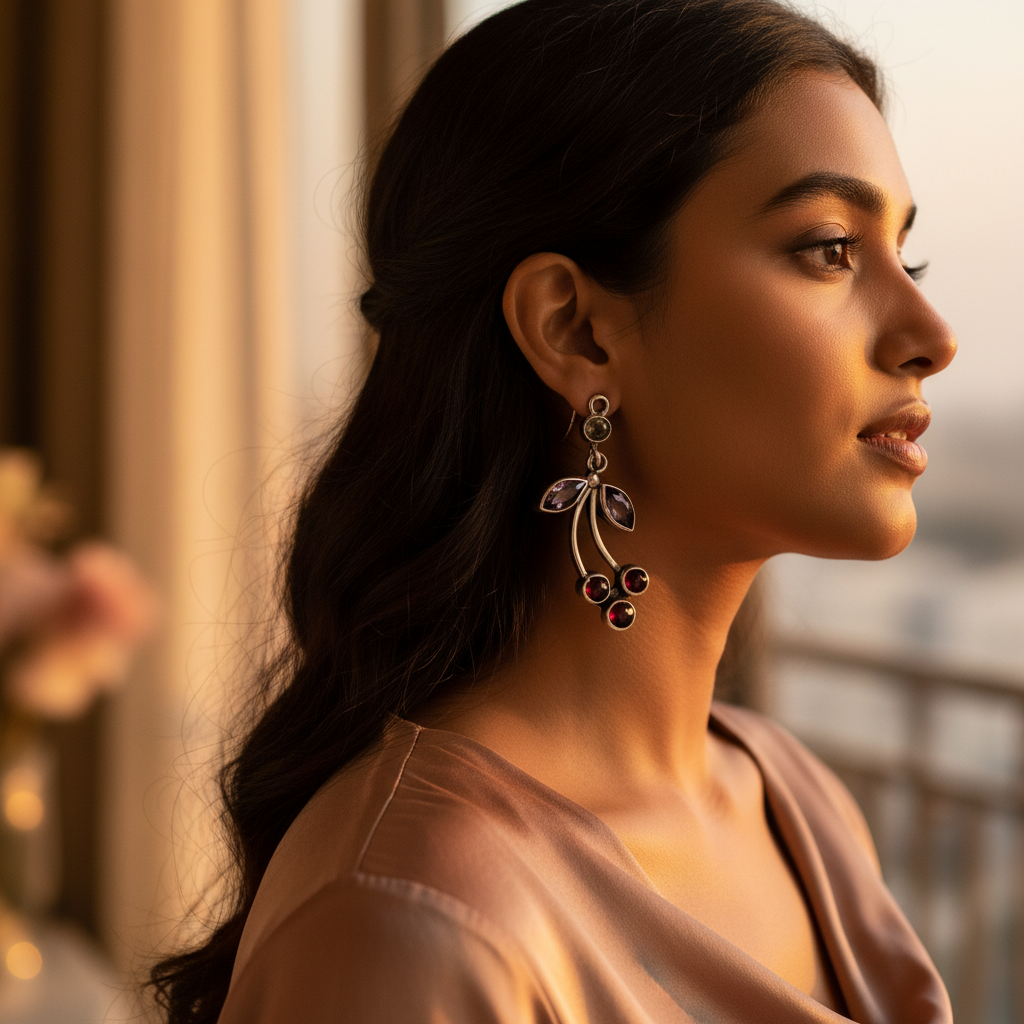 925 sterling silver garnet & amethyst earrings for women