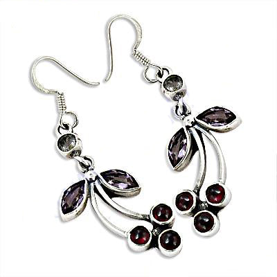925 Sterling Silver Garnet & Amethyst Earrings for Women