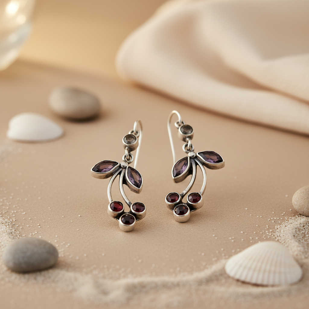 925 Sterling Silver Garnet & Amethyst Earrings for Women