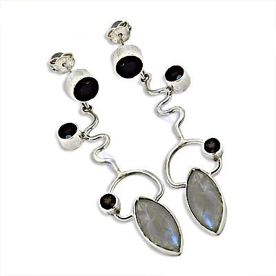 925 Silver Moonstone & Onyx Dangle Earrings for Women