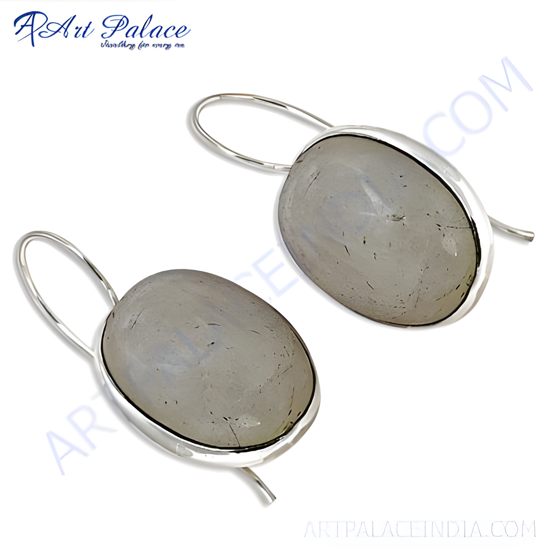 925 sterling silver drop earrings with oval moonstone gemstones and hook closure