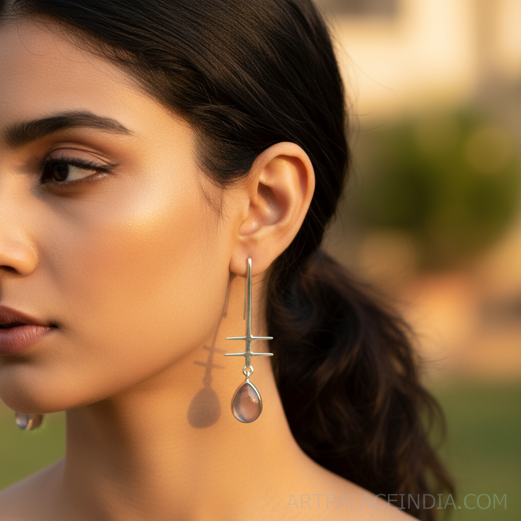 925 Silver Rose Quartz Drop Earrings for Women | Gift