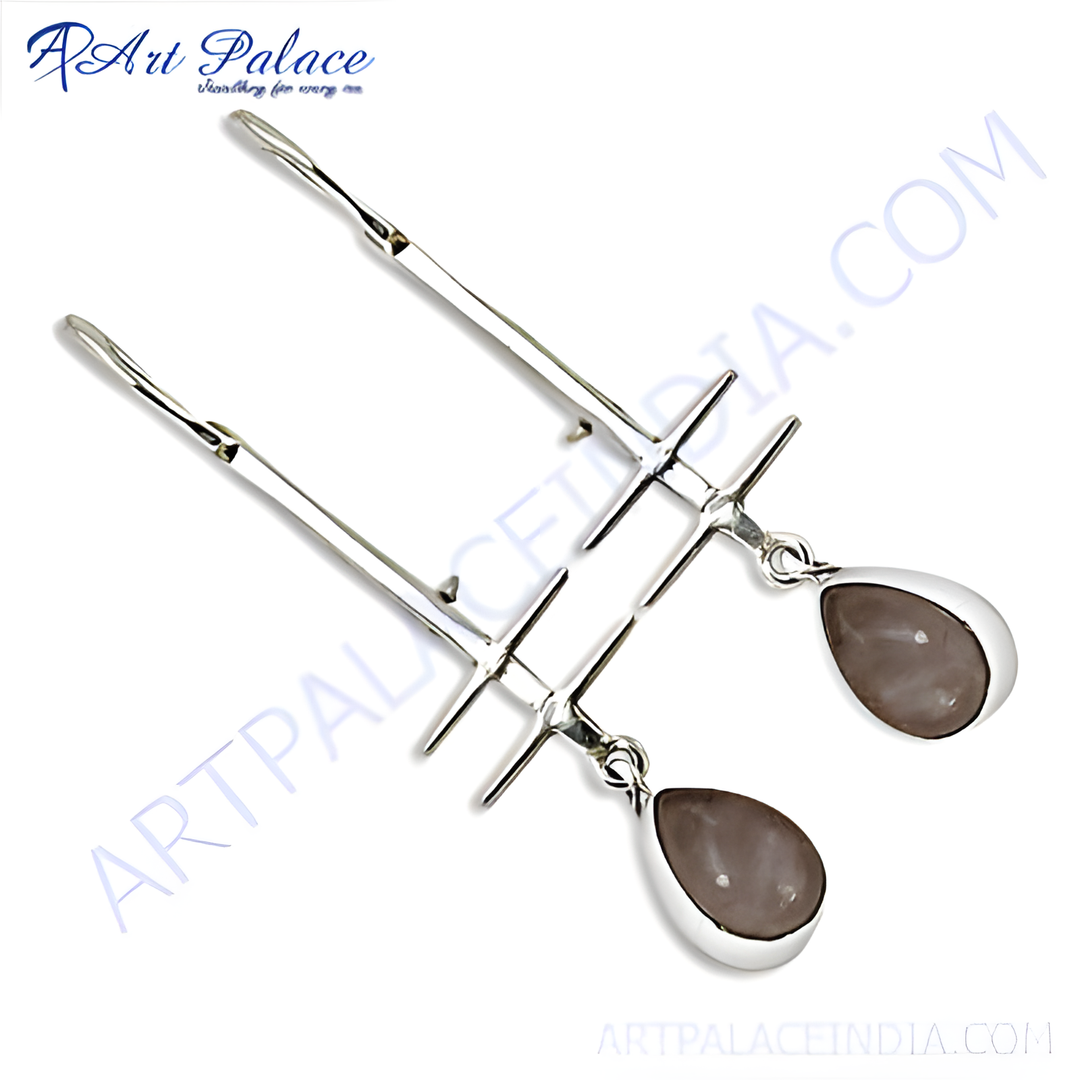925 sterling silver drop earrings with pear-shaped rose quartz gemstones.
