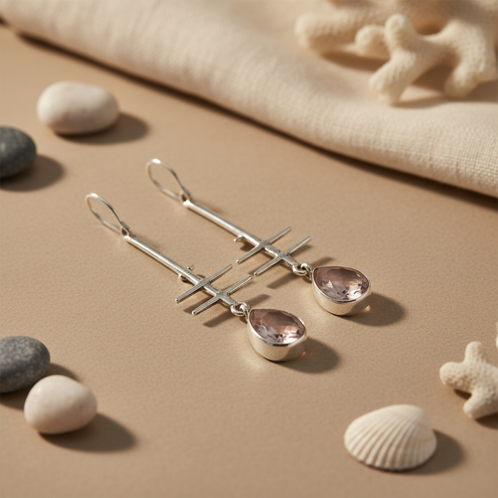 925 Silver Rose Quartz Drop Earrings for Women | Gift