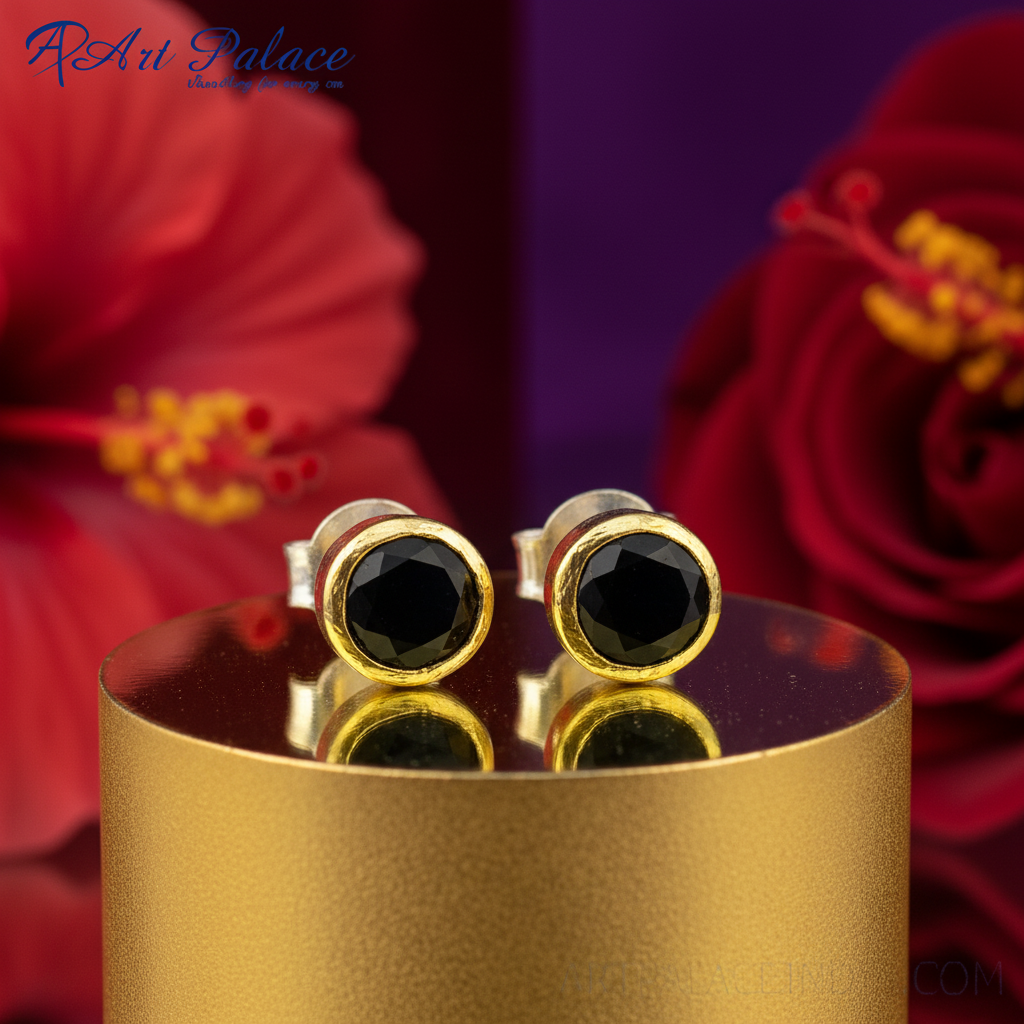 925 silver black gemstone stud earrings for women | gift