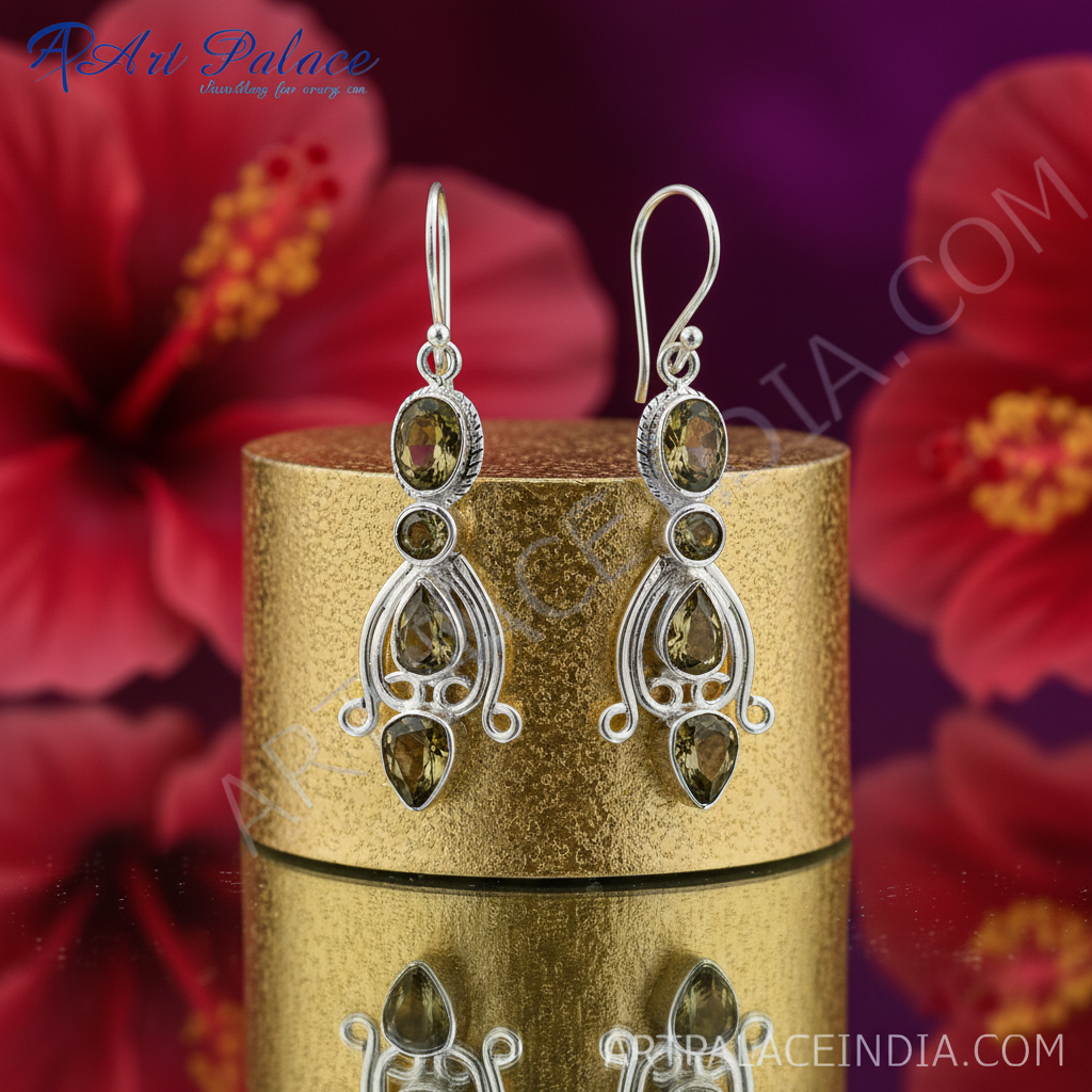 925纯银黄水晶水滴耳环（女士款）| 宝石首饰