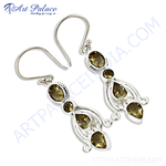 将图像加载到图库查看器中， 925 sterling silver drop earrings with citrine gemstones, a warm yellow color, and a classic design
