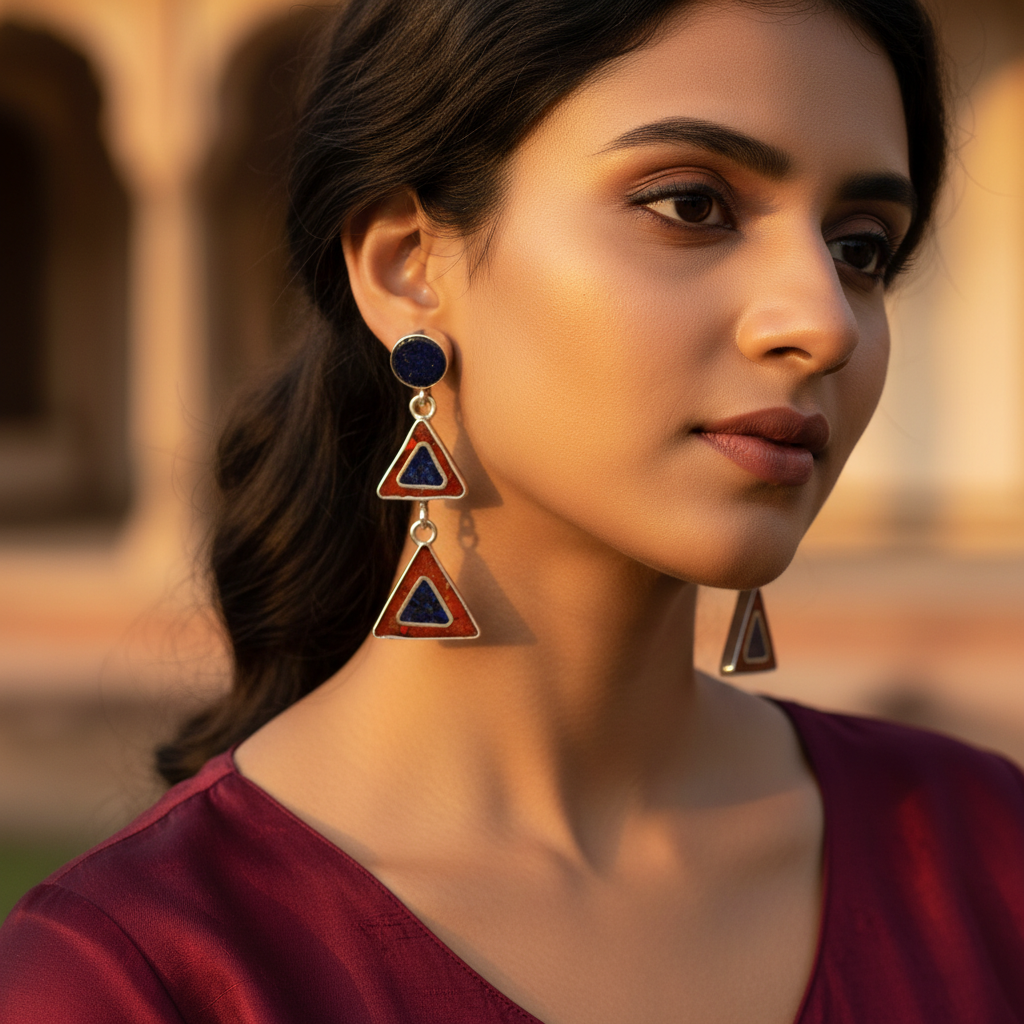 925 Silver Lapis Lazuli Drop Earrings | Geometric Jewelry