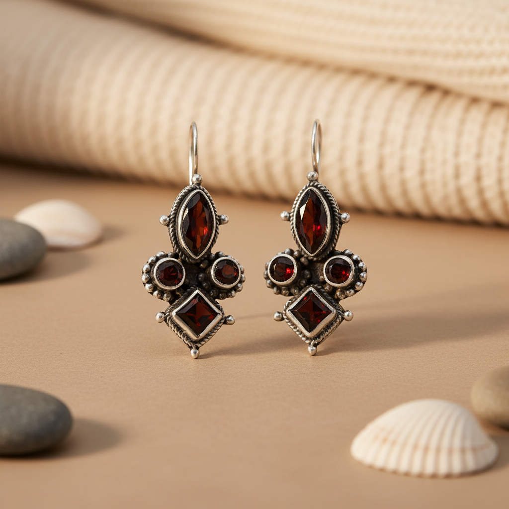 925 Silver Garnet Earrings for Women | Dangle Jewelry