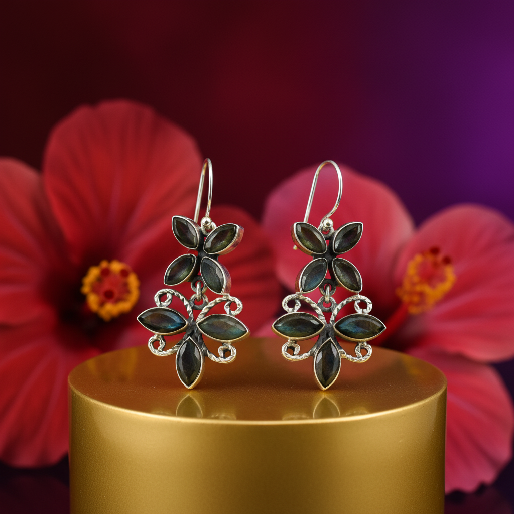 925 Silver Labradorite Flower Earrings | Women's Jewelry Gift