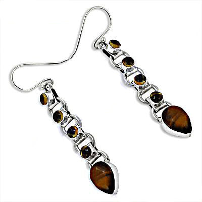 925 Silver Tiger Eye Drop Earrings for Women | Gemstone Jewelry
