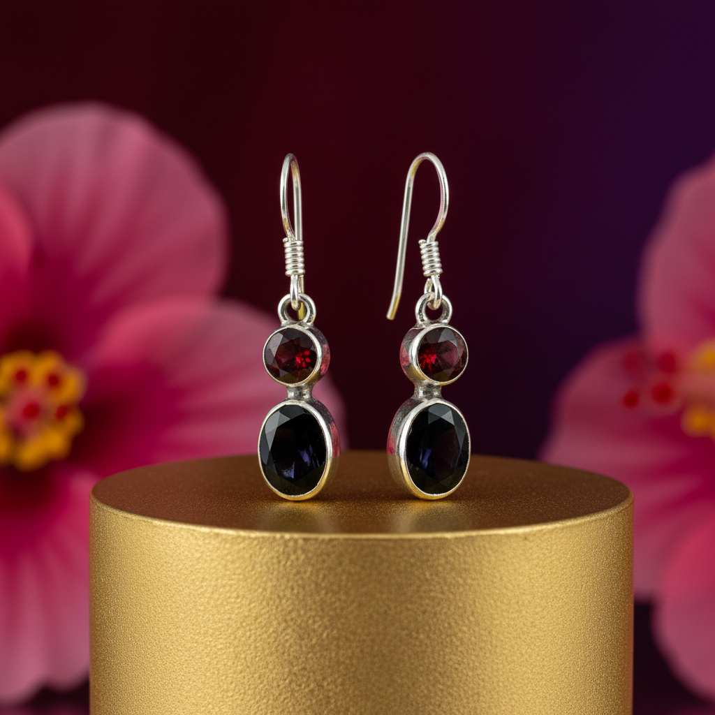 925 Silver Garnet Drop Earrings for Women | Gemstone Jewelry
