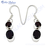 Load image into Gallery viewer, 925 sterling silver drop earrings with garnet gemstones. Red and silver dangle earrings for women.
