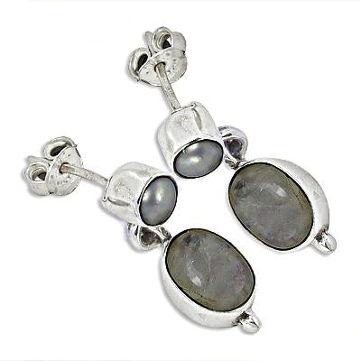 925 Silver Pearl & Moonstone Drop Earrings for Women