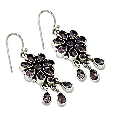 925 Silver Amethyst Flower Earrings for Women | Dangle Earrings