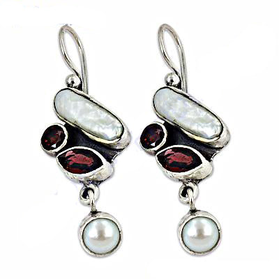 925 Sterling Silver Pearl & Garnet Earrings for Women