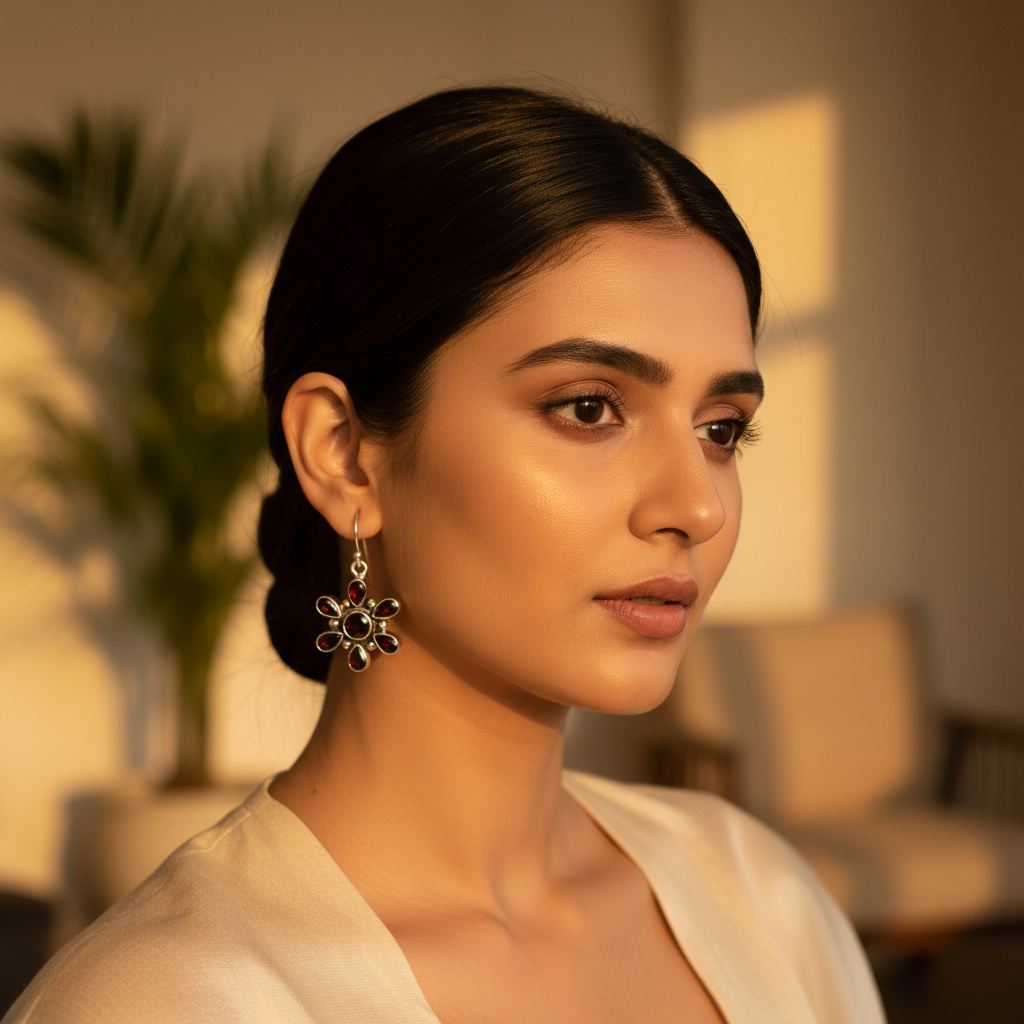 925 Silver Garnet Flower Earrings | Women's Jewelry Gift