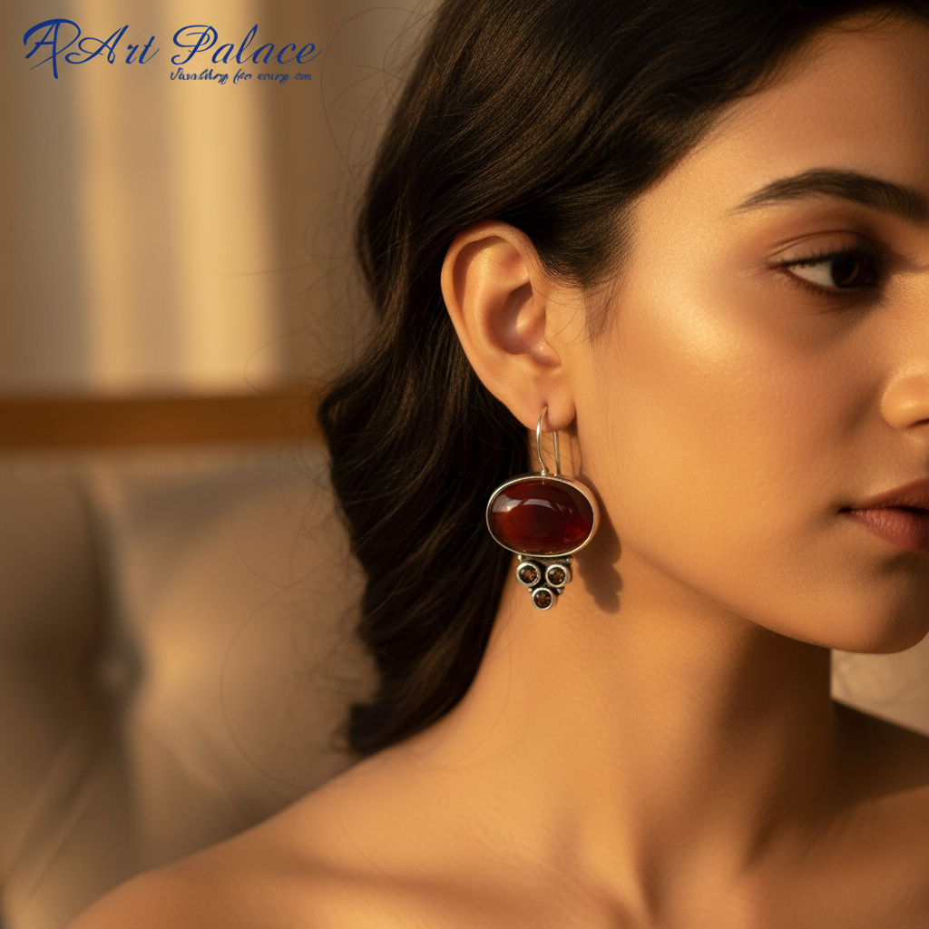 925纯银红玉髓水滴耳环（女士款）| 宝石首饰
