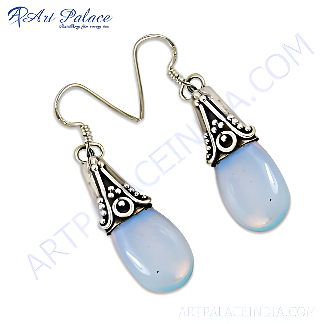 925 sterling silver drop earrings with light blue chalcedony gemstones, a beautiful and elegant jewelry piece for women.