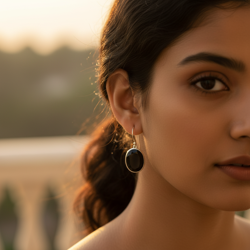 925 Silver Black Onyx Oval Earrings for Women | Gift Jewelry