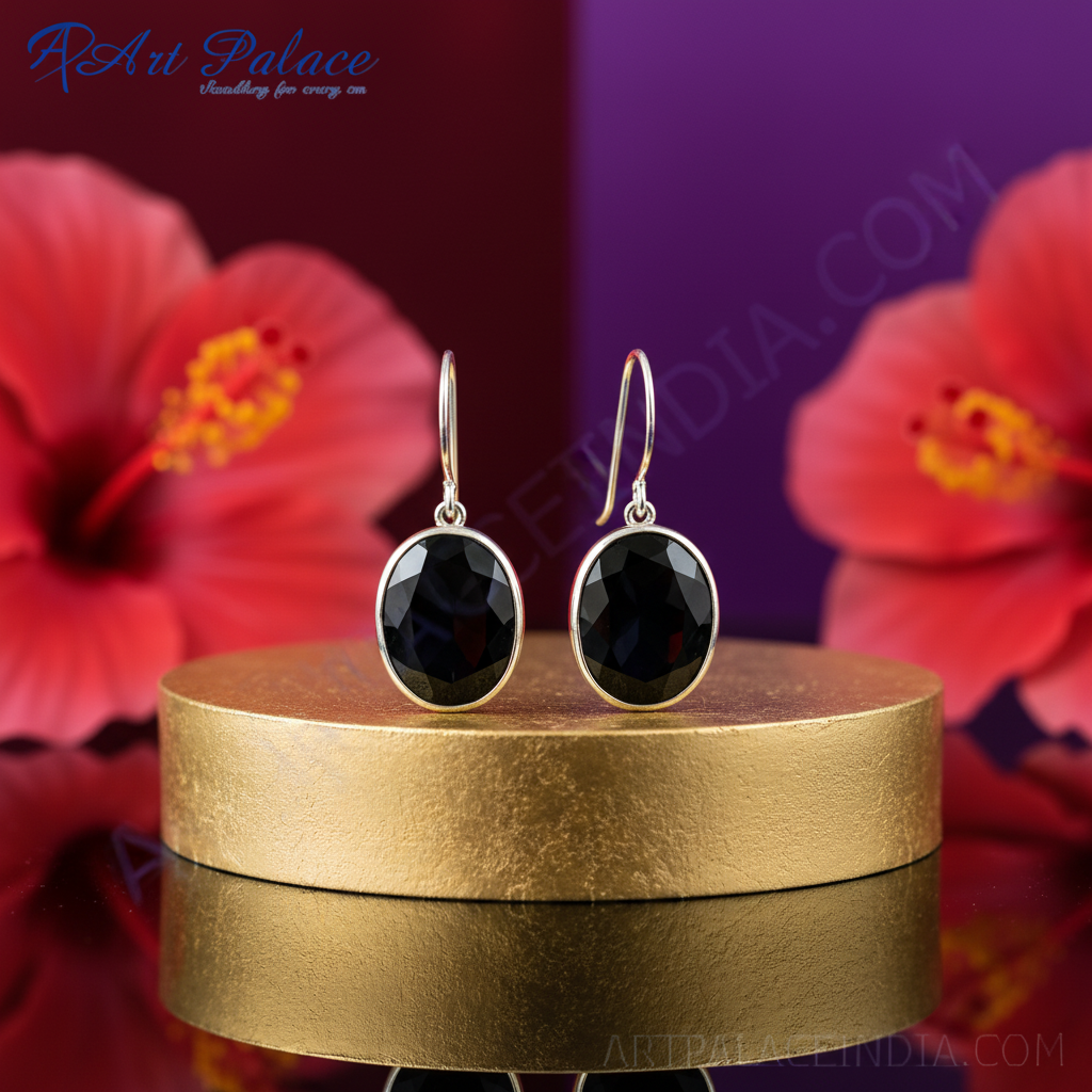 925 Silver Black Onyx Oval Earrings for Women | Gift Jewelry