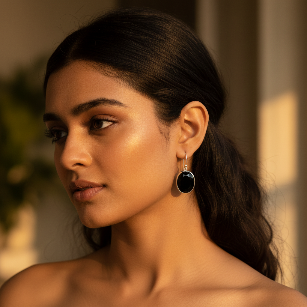 925 Silver Black Onyx Oval Earrings for Women | Gift Jewelry