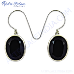 Load image into Gallery viewer, 925 sterling silver drop earrings with oval black onyx gemstones, perfect for any occasion.
