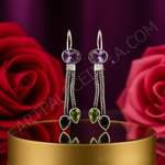 Load image into Gallery viewer, 925 Silver Amethyst &amp; Peridot Dangle Earrings for Women

