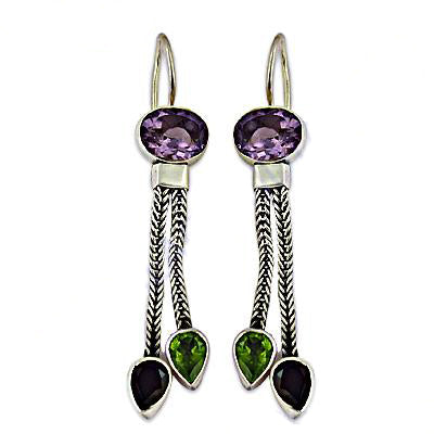 925 Silver Amethyst & Peridot Dangle Earrings for Women