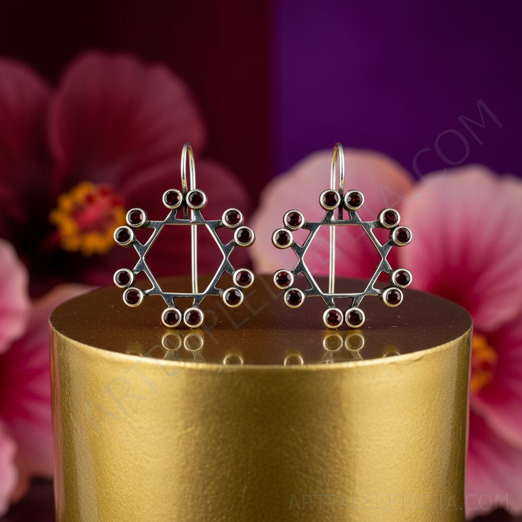 925 silver garnet hexagon earrings for women | dangle jewelry