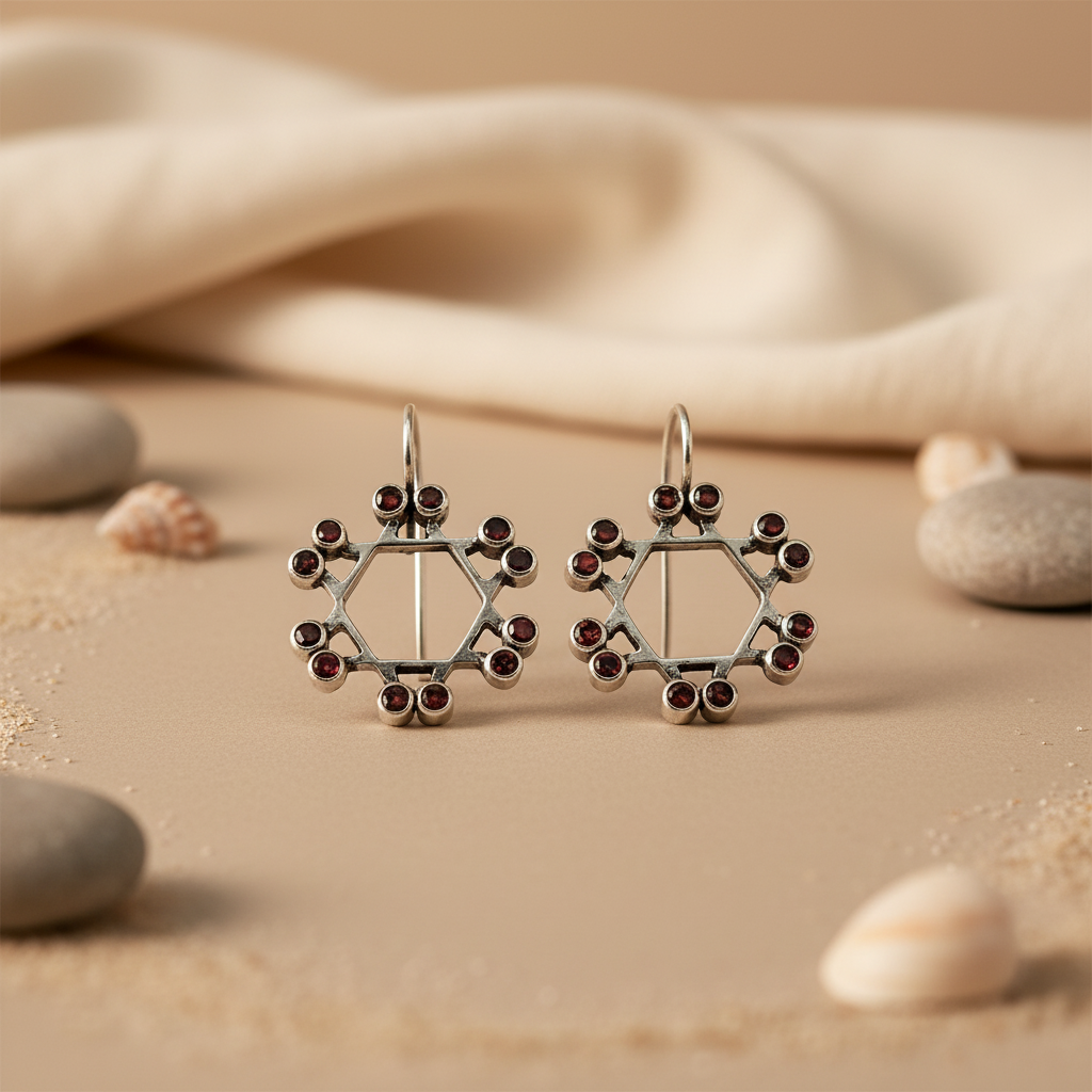 925 Silver Garnet Hexagon Earrings for Women | Dangle Jewelry