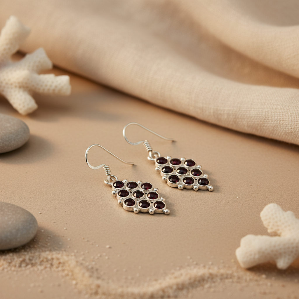 925 Silver Garnet Drop Earrings for Women | Gemstone Jewelry