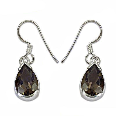 925 Silver Smoky Quartz Teardrop Earrings for Women