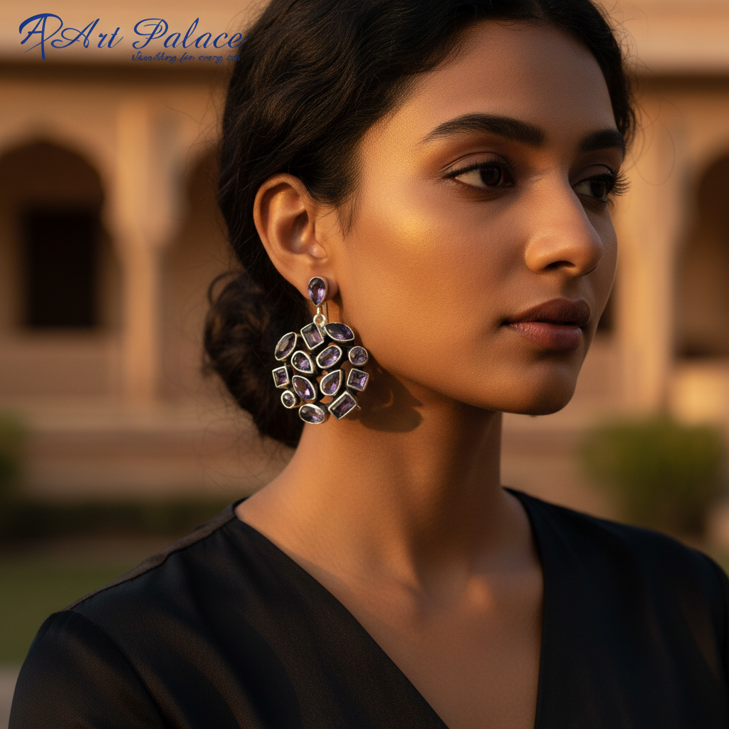 925 Silver Amethyst Drop Earrings for Women | Gemstone Jewelry