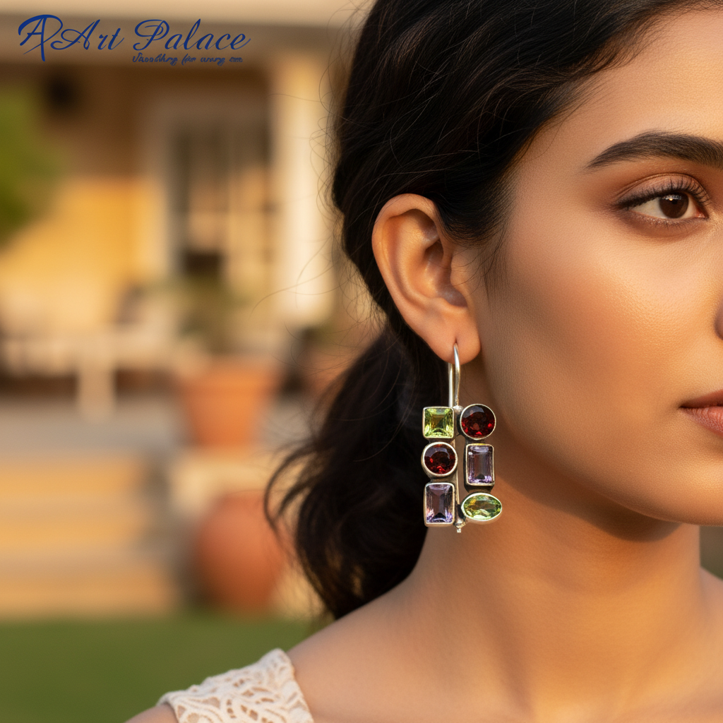 925 Silver Multi-Gemstone Earrings for Women | Dangle Earrings