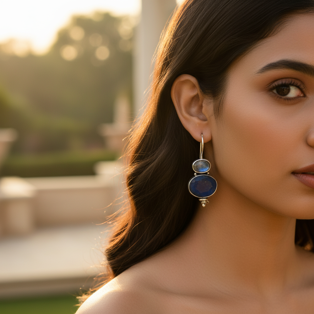 Pendientes de plata 925 con piedra azul para mujer | Joyas colgantes