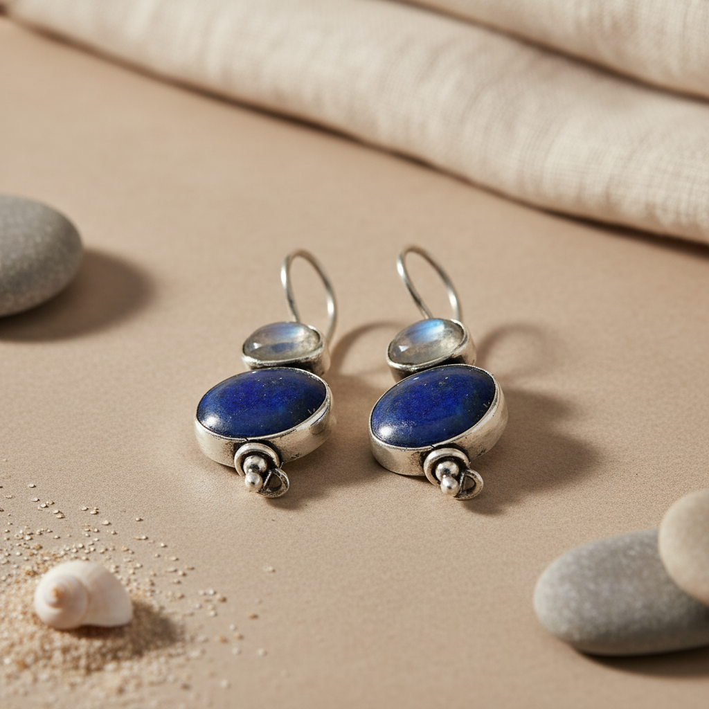 925 Silver Blue Stone Earrings for Women | Dangle Jewelry