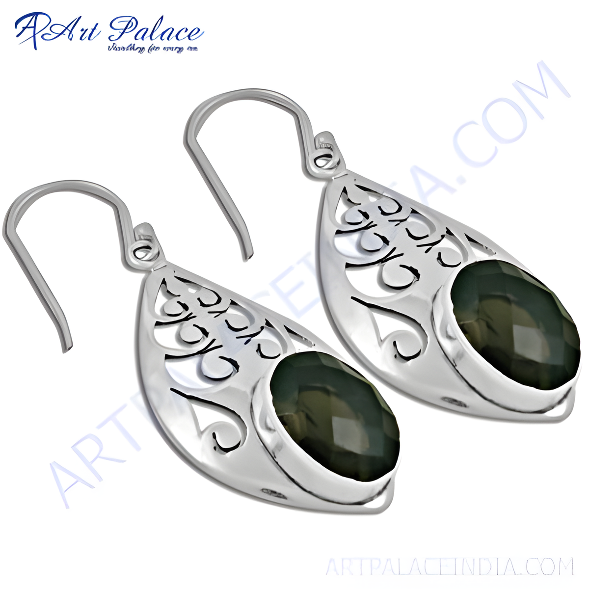 925 sterling silver teardrop earrings featuring a faceted green gemstone, perfect for women