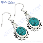 Load image into Gallery viewer, 925 sterling silver dangle earrings with turquoise gemstone, teal color, earrings for women
