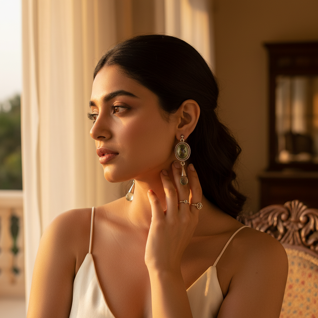 925 Silver Green Amethyst Earrings for Women | Dangle Jewelry