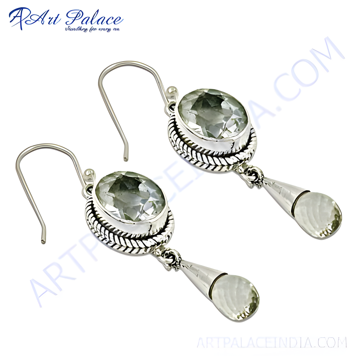 925 sterling silver dangle earrings with oval green amethyst gemstones