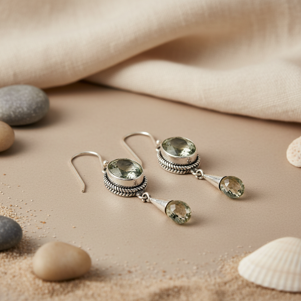 925 Silver Green Amethyst Earrings for Women | Dangle Jewelry