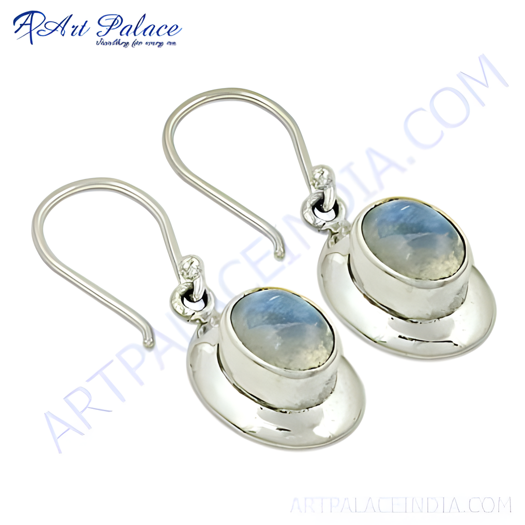 925 sterling silver dangle earrings with oval-shaped moonstone gemstones for women.