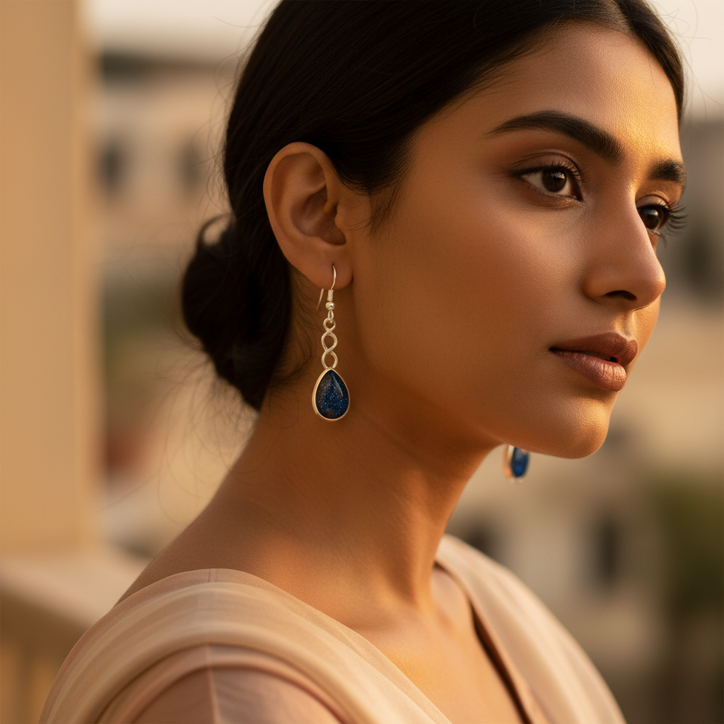 Pendientes colgantes de arenisca azul plateada | Joyería de moda para mujer