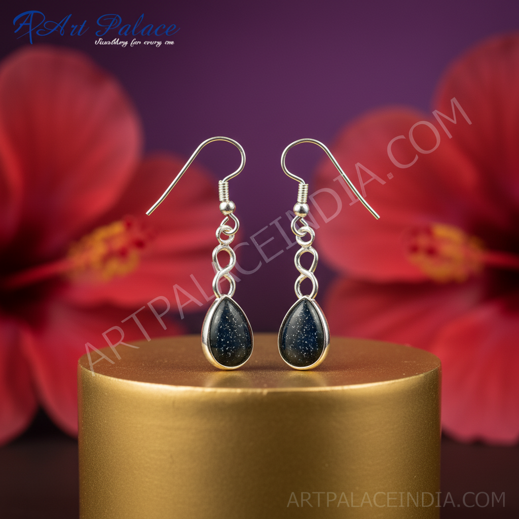 Pendientes colgantes de arenisca azul plateada | joyería de moda para mujer