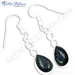 Load image into Gallery viewer, Silver drop earrings with pear-shaped blue sandstone gemstones. Elegant and stylish earrings for women.
